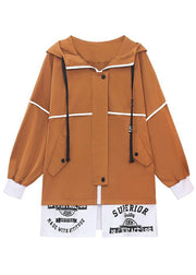 Unique Caramel Pockets Button Zippered Fall Patchwork Long sleeve Coat - bagstylebliss