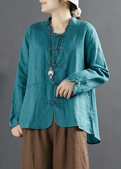 Unique Chinese Button Tops Women Sleeve Blue Blouse - bagstylebliss