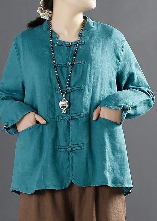 Unique Chinese Button Tops Women Sleeve Blue Blouse - bagstylebliss