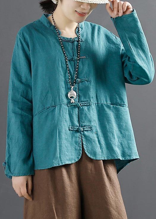 Unique Chinese Button Tops Women Sleeve Blue Blouse - bagstylebliss