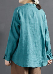 Unique Chinese Button Tops Women Sleeve Blue Blouse - bagstylebliss