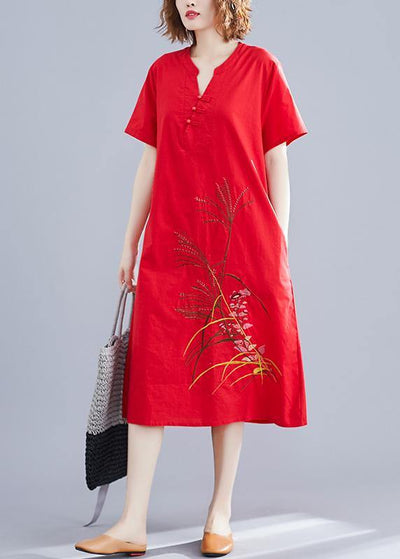 Unique Chinese Button cotton clothes design red embroidery Dresses summer - bagstylebliss