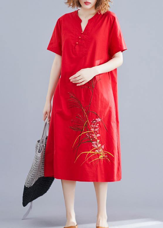 Unique Chinese Button cotton clothes design red embroidery Dresses summer - bagstylebliss