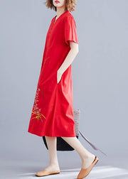 Unique Chinese Button cotton clothes design red embroidery Dresses summer - bagstylebliss