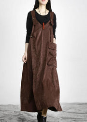 Unique Chocolate Button Asymmetrical Design Carpenter Holiday Dress Fall - bagstylebliss