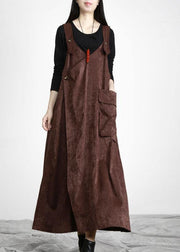 Unique Chocolate Button Asymmetrical Design Carpenter Holiday Dress Fall - bagstylebliss