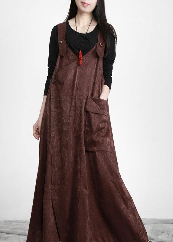 Unique Chocolate Button Asymmetrical Design Carpenter Holiday Dress Fall - bagstylebliss