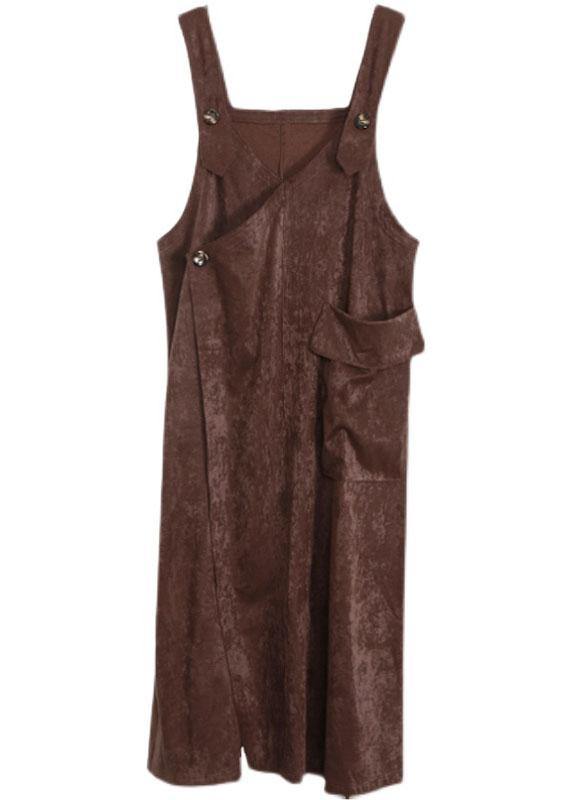 Unique Chocolate Button Asymmetrical Design Carpenter Holiday Dress Fall - bagstylebliss