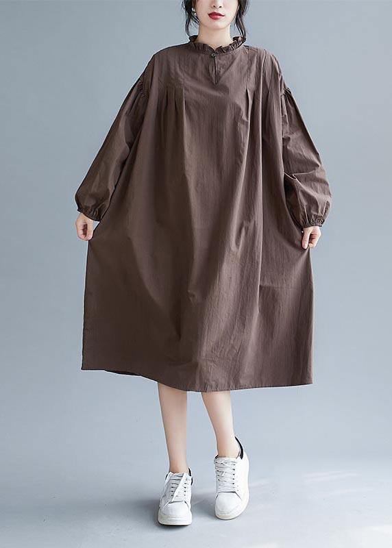 Unique Chocolate Clothes Women Ruffled Baggy Robes Dress - bagstylebliss