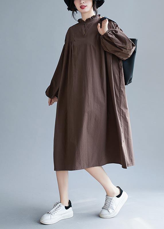 Unique Chocolate Clothes Women Ruffled Baggy Robes Dress - bagstylebliss