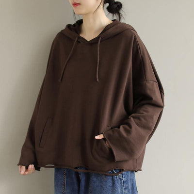 Unique Chocolate Crane Tops Hooded Hole Short Spring Blouse - bagstylebliss