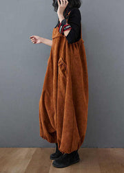 Unique Chocolate Pockets lantern Corduroy Jumpsuit Spring