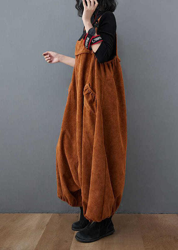 Unique Chocolate Pockets lantern Corduroy Jumpsuit Spring