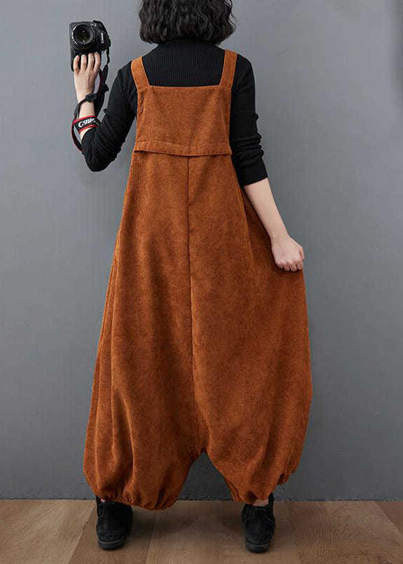 Unique Chocolate Pockets lantern Corduroy Jumpsuit Spring