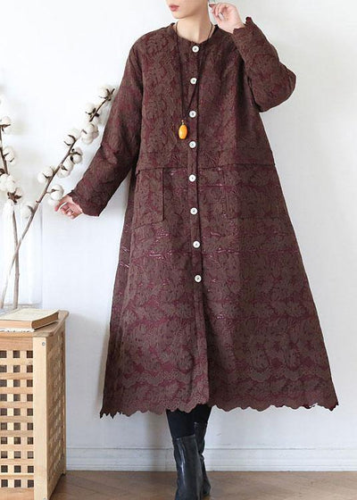 Unique Coffee Retro Jacquard Pockets Fall Coats Long Sleeve - bagstylebliss