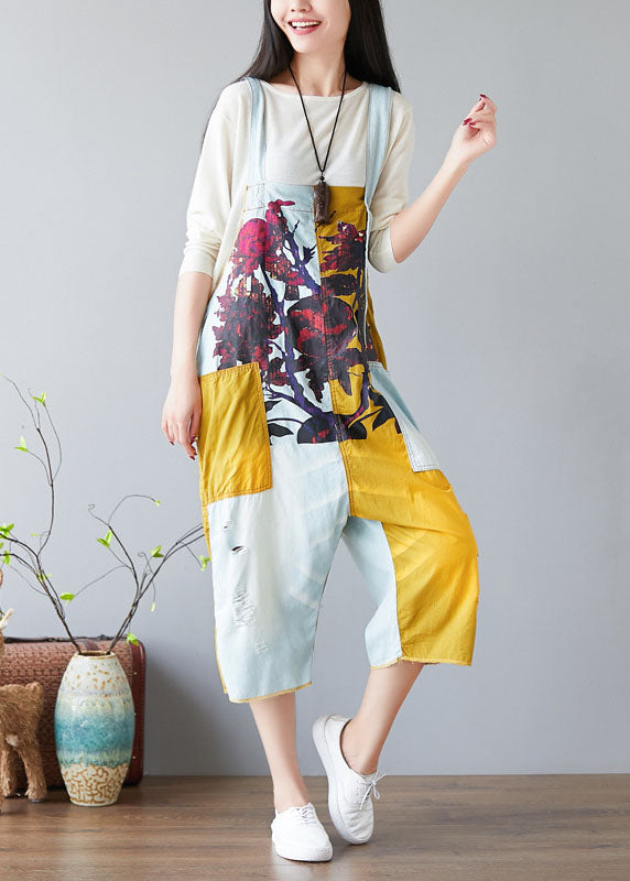 Unique Colorblock Oversized Patchwork Print Cotton Jumpsuit Spring