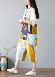 Unique Colorblock Oversized Patchwork Print Cotton Jumpsuit Spring