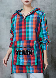 Unique Colorblock Oversized Plaid Cotton Sweatshirts Top Spring