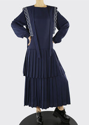 Unique Dark Blue zippered Cinched Maxi Dresses Spring