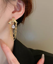 Unique Gold Copper Zircon Water Drop Tassel Drop Earrings