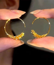 Unique Gold Sterling Silver Overgild Wheat Ears Hoop Earrings