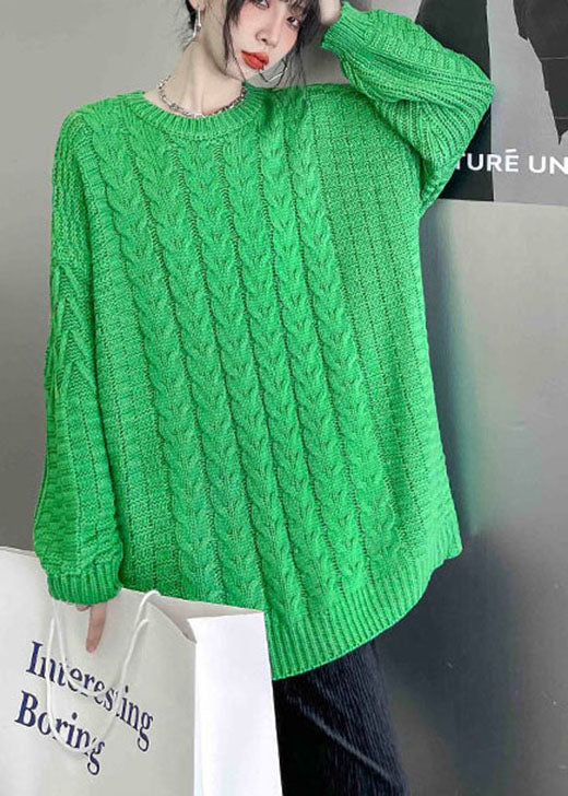 Einzigartige grüne O-Neck gemütliche lässige Herbst-Strickpullover