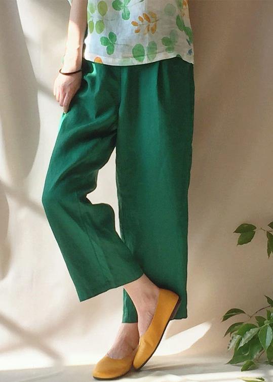 Unique Green Pants Summer Pockets Elastic Waist Sewing Pant - bagstylebliss