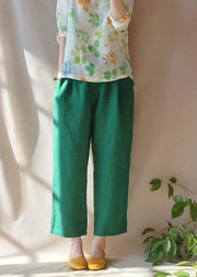 Unique Green Pants Summer Pockets Elastic Waist Sewing Pant - bagstylebliss