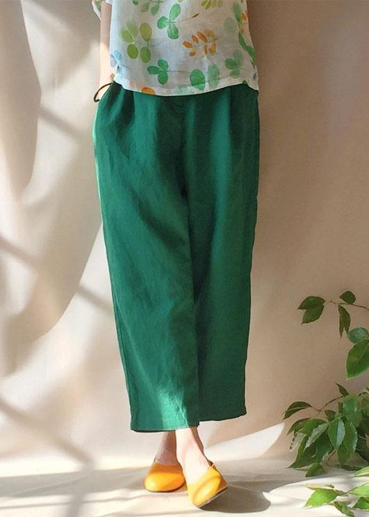 Unique Green Pants Summer Pockets Elastic Waist Sewing Pant - bagstylebliss