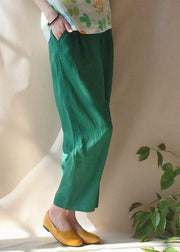 Unique Green Pants Summer Pockets Elastic Waist Sewing Pant - bagstylebliss