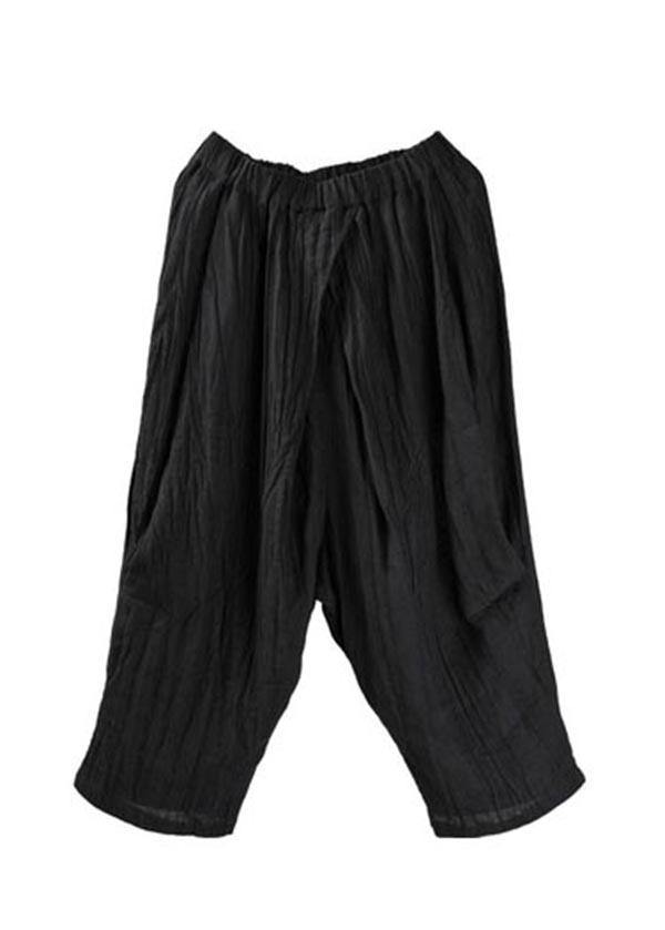Unique Grey Elastic Waist Cotton Linen Wide Leg Summer Pants - bagstylebliss