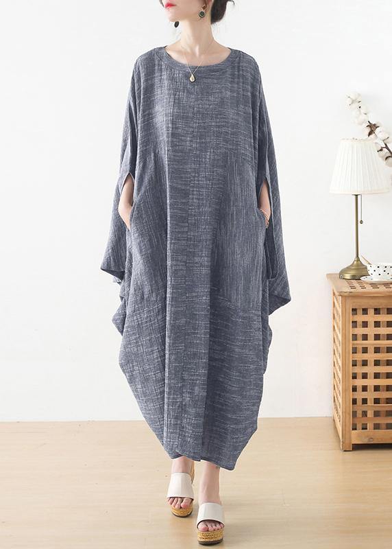 Unique Grey O-Neck Asymmetrical Design Party Summer Cotton Dress - bagstylebliss