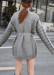 Unique Grey Turtle Neck Patchwork Knit Dress Winter