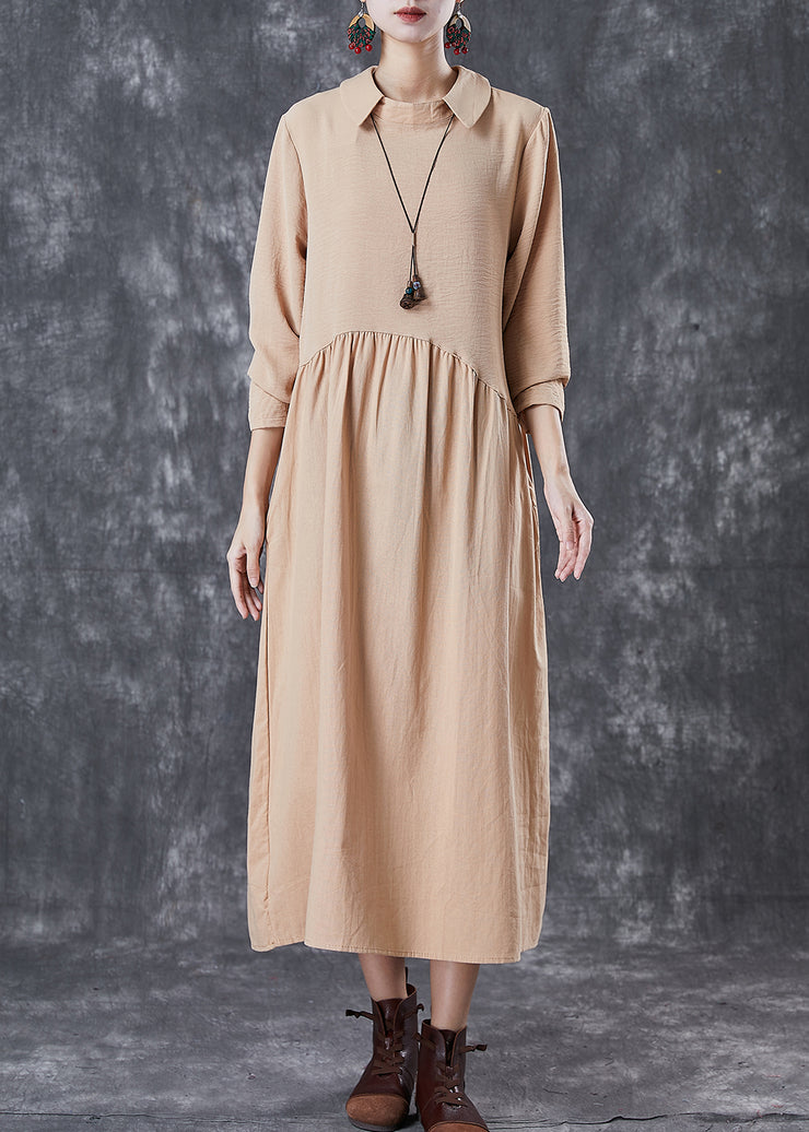 Unique Khaki Peter Pan Collar Patchwork Cotton Maxi Dresses Spring