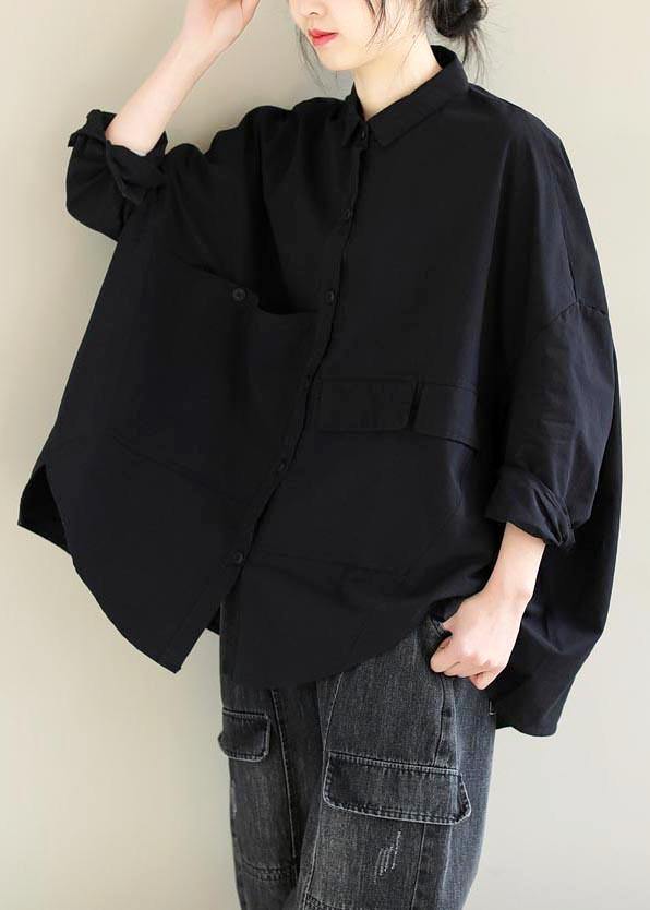 Unique Lapel Asymmetric Blouse Sewing Black Shirt - bagstylebliss