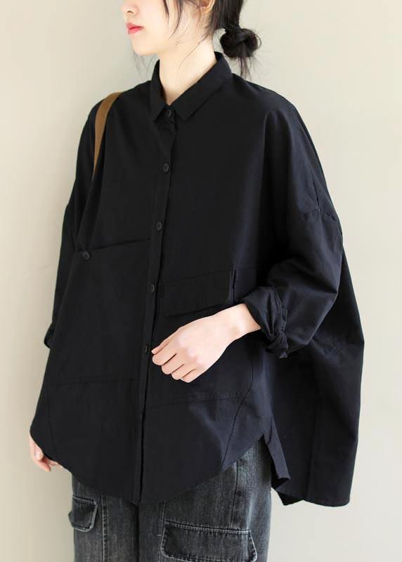 Unique Lapel Asymmetric Blouse Sewing Black Shirt - bagstylebliss