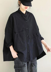 Unique Lapel Asymmetric Blouse Sewing Black Shirt - bagstylebliss