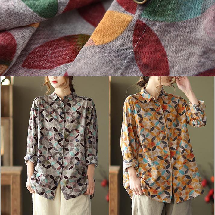 Unique Lapel Patchwork Spring Tunic Pattern Photography Red Print Blouse - bagstylebliss