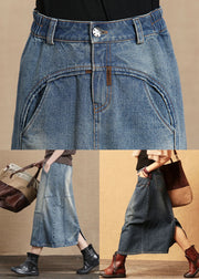 Unique Light Blue Elastic Waist Pockets Cotton Denim Skirt Summer