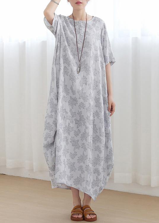 Unique Light Grey Linen Asymmetric Design Dress In Summer - bagstylebliss