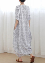 Unique Light Grey Linen Asymmetric Design Dress In Summer - bagstylebliss