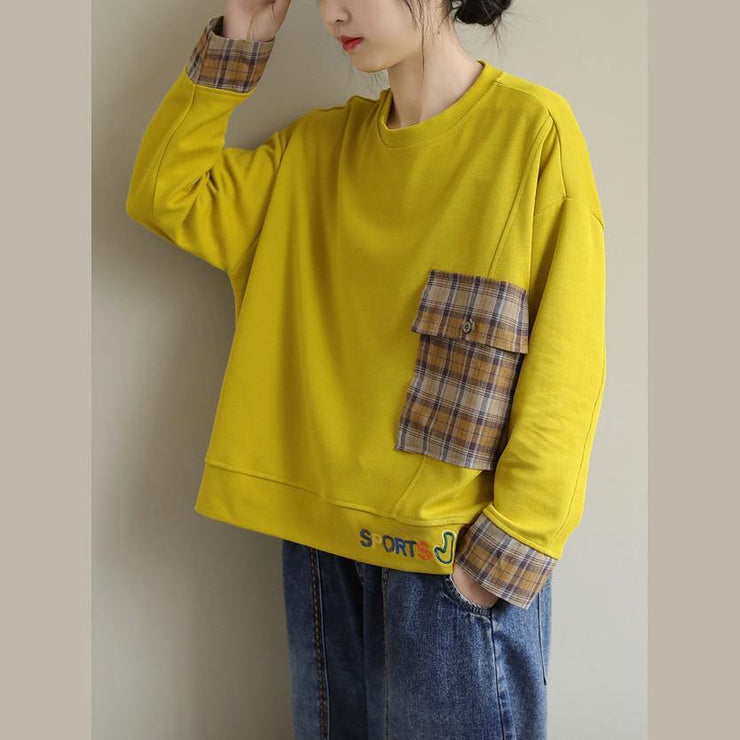Unique Long Sleeve cotton Embroidery Pockets Tunic Top Photography Yellow blouse - bagstylebliss