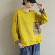 Unique Long Sleeve cotton Embroidery Pockets Tunic Top Photography Yellow blouse - bagstylebliss