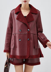 Unique Mulberry Double Breast Patchwork Faux Fur Two Pieces Set Winter