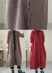 Unique Mulberry Tasseled Pockets Knit Spring Coat