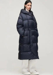 Unique Navy hooded Pockets Thick Winter Duck Down Coat