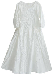 Unique O Neck Cinched Dress White Traveling Dresses - bagstylebliss