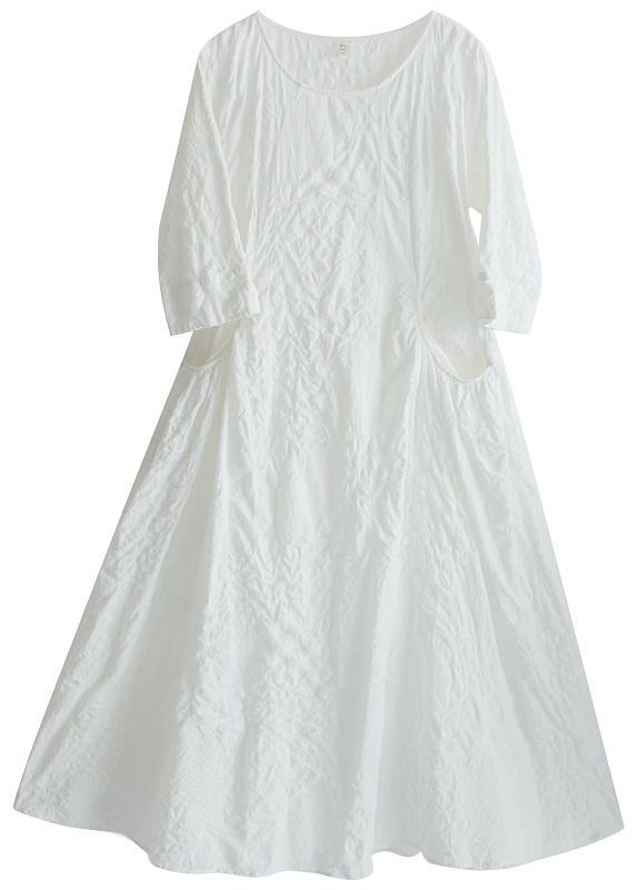 Unique O Neck Cinched Dress White Traveling Dresses - bagstylebliss