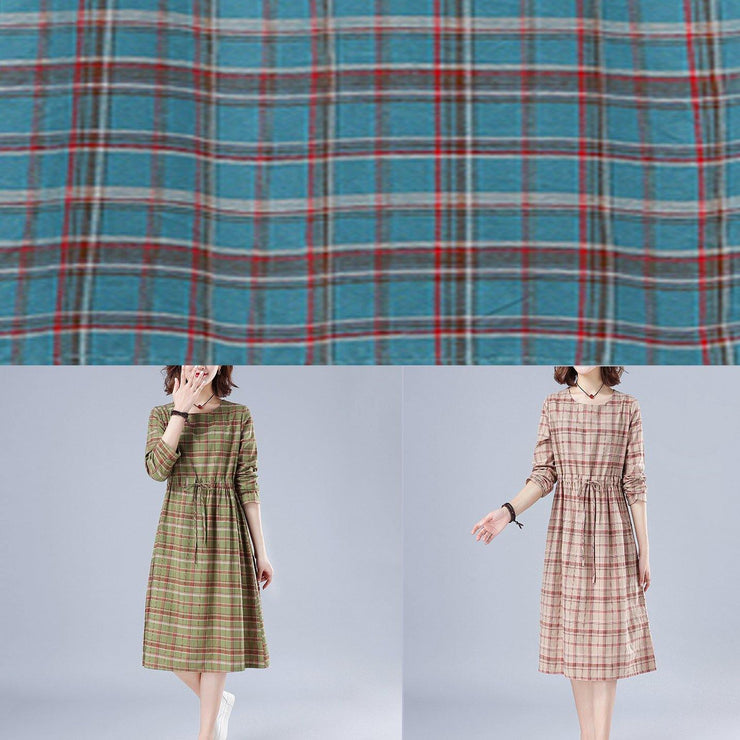 Unique O Neck Drawstring Spring Dress Runway Blue Plaid Dresses - bagstylebliss