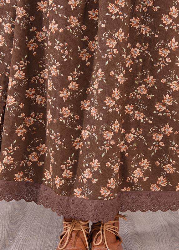 Unique O Neck Patchwork Spring Quilting Clothes Sewing Chocolate Print Loose Dress - bagstylebliss